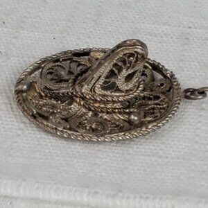 Vintage Sterling Silver Filigree Mexico Sombrero Hat Pendant